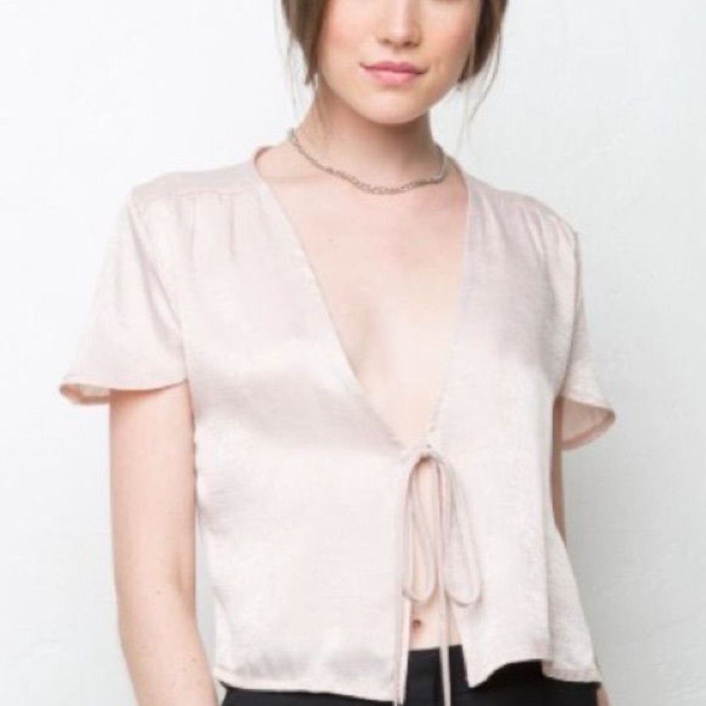 Brandy Melville Pink Silk Tie Top